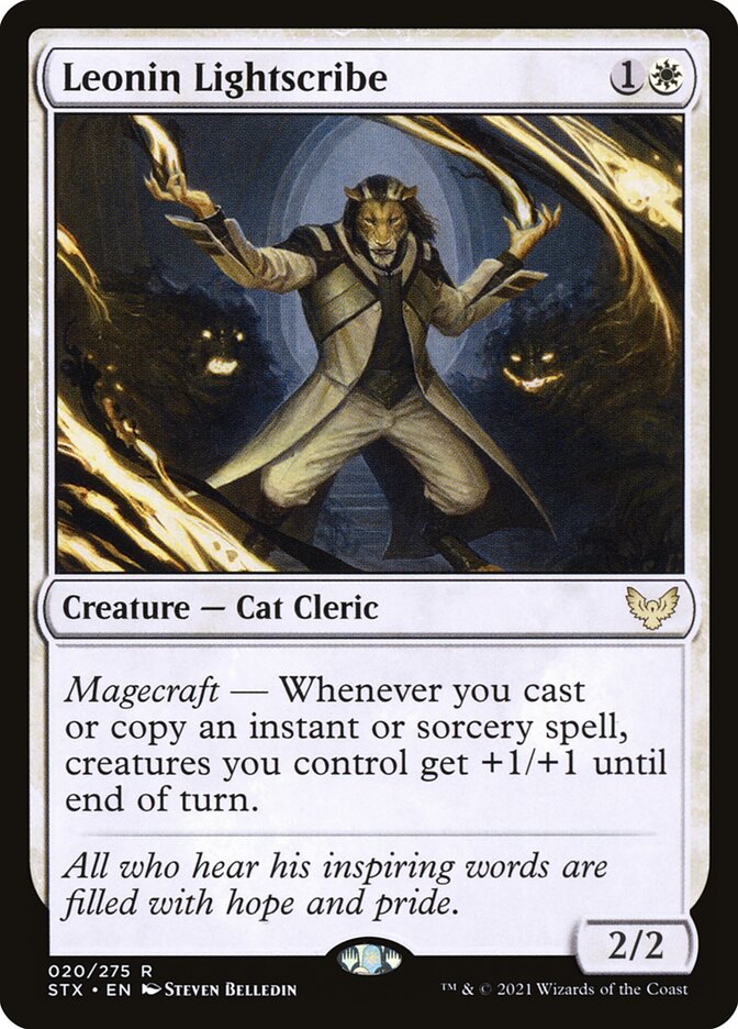 This Is An Image Of The Magic The Gathering Card Leonin Lightscribe From The Set Strixhaven: School of Mages - Designed By Artist Steven Belledin