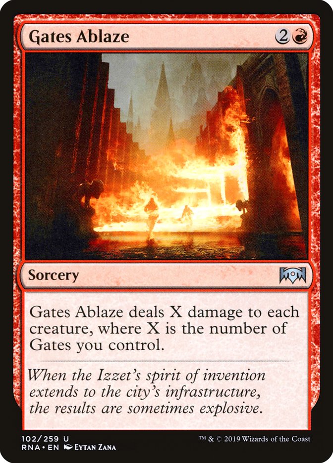 This Is An Image Of The Magic The Gathering Card Gates Ablaze From The Set Ravnica Allegiance - Designed By Artist Eytan Zana