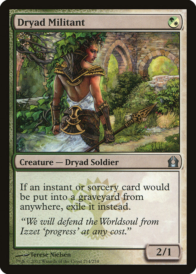 This Is An Image Of The Magic The Gathering Card Dryad Militant From The Set Foundations - Designed By Artist Aaron J. Riley