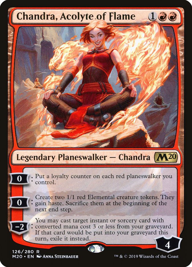 This Is An Image Of The Magic The Gathering Card Chandra, Acolyte of Flame From The Set Core Set 2020 - Designed By Artist Anna Steinbauer