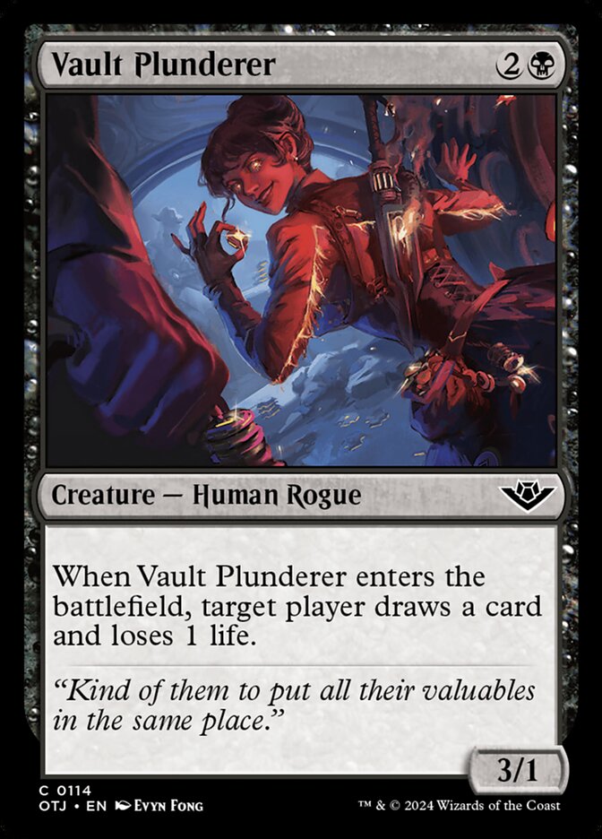 This Is An Image Of The Magic The Gathering Card Vault Plunderer From The Set Outlaws of Thunder Junction - Designed By Artist Evyn Fong
