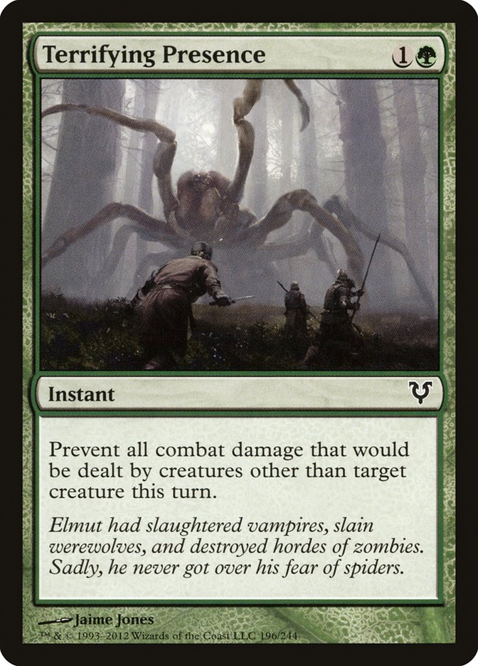 This Is An Image Of The Magic The Gathering Card Terrifying Presence From The Set Duel Decks: Heroes vs. Monsters - Designed By Artist Jaime Jones