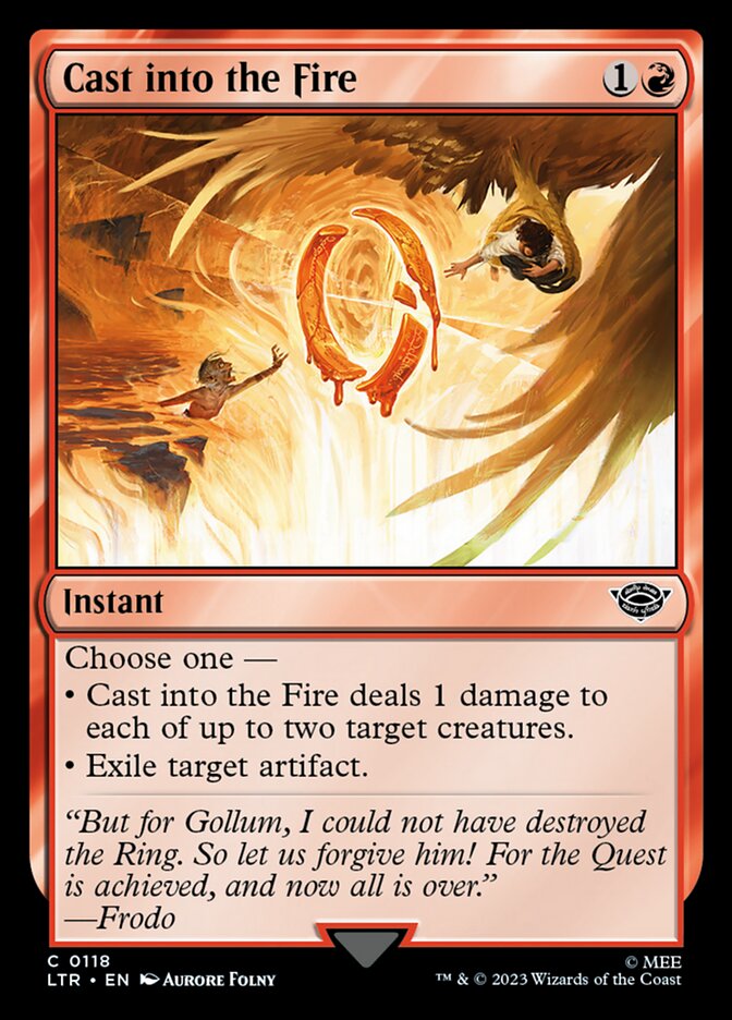 This Is An Image Of The Magic The Gathering Card Cast into the Fire From The Set The Lord of the Rings: Tales of Middle-earth - Designed By Artist Aurore Folny