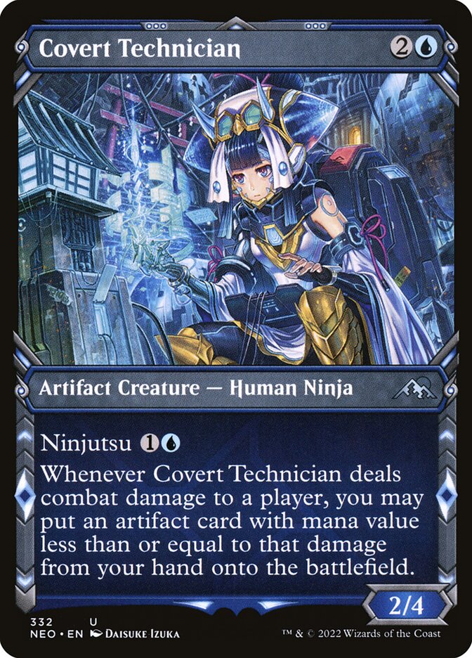 This Is An Image Of The Magic The Gathering Card Covert Technician From The Set Kamigawa: Neon Dynasty - Designed By Artist Lucas Graciano