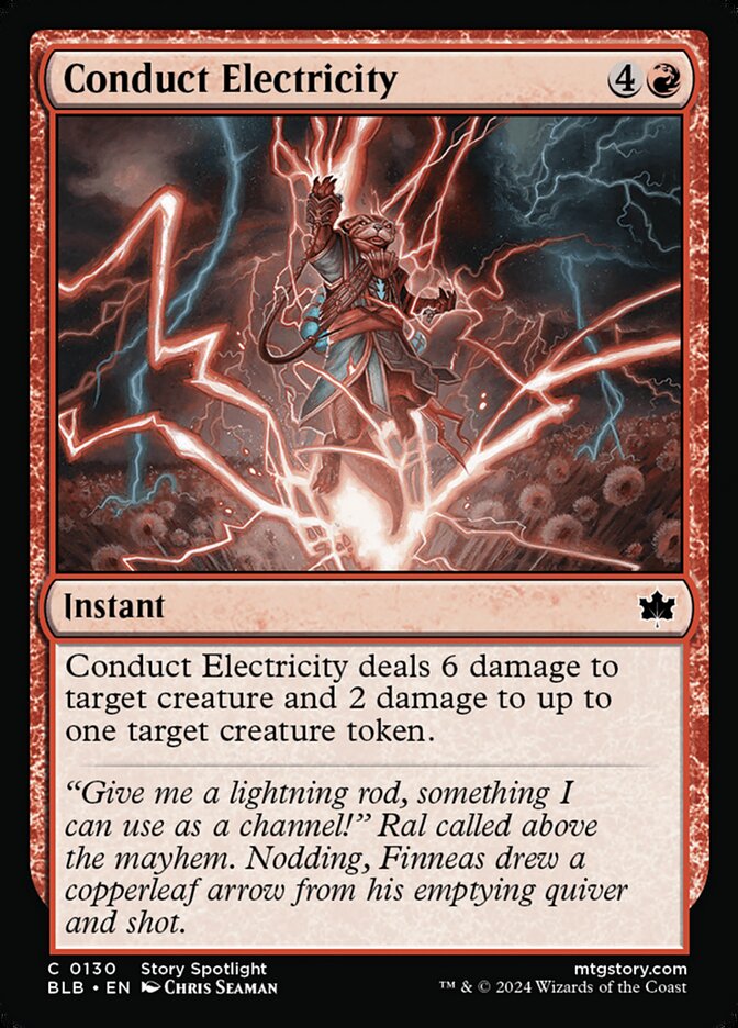 This Is An Image Of The Magic The Gathering Card Conduct Electricity From The Set Bloomburrow - Designed By Artist Chris Seaman