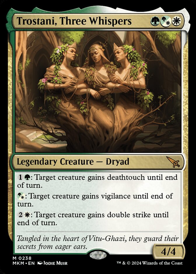 This Is An Image Of The Magic The Gathering Card Trostani, Three Whispers From The Set Murders at Karlov Manor - Designed By Artist Jodie Muir