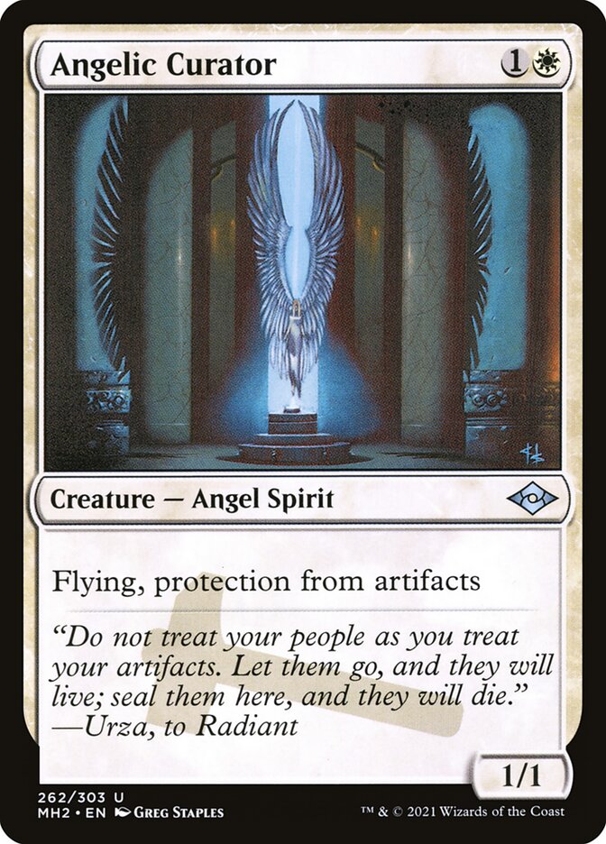 This Is An Image Of The Magic The Gathering Card Angelic Curator From The Set Modern Horizons 2 - Designed By Artist Greg Staples
