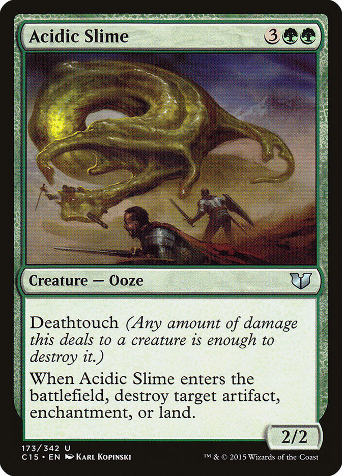 This Is An Image Of The Magic The Gathering Card Acidic Slime From The Set Commander Masters - Designed By Artist Karl Kopinski