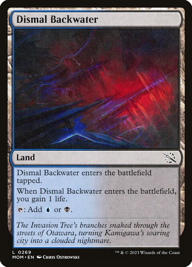 This Is An Image Of The Magic The Gathering Card Dismal Backwater From The Set Tarkir: Dragonstorm - Designed By Artist Alayna Danner