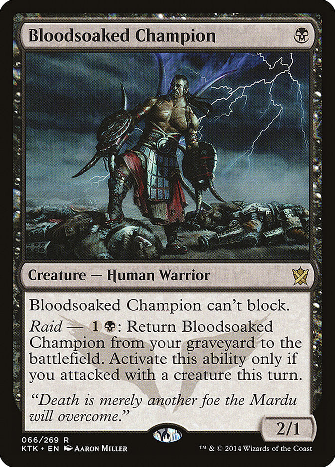 This Is An Image Of The Magic The Gathering Card Bloodsoaked Champion From The Set Commander Legends: Battle for Baldur's Gate - Designed By Artist Aaron Miller