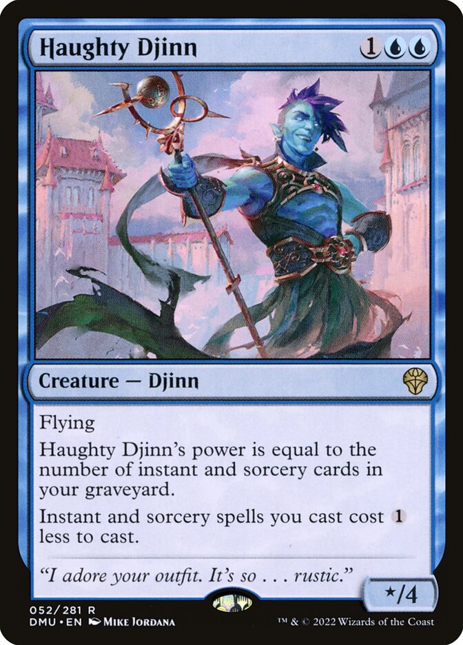This Is An Image Of The Magic The Gathering Card Haughty Djinn From The Set Tarkir: Dragonstorm Commander - Designed By Artist Mike Jordana