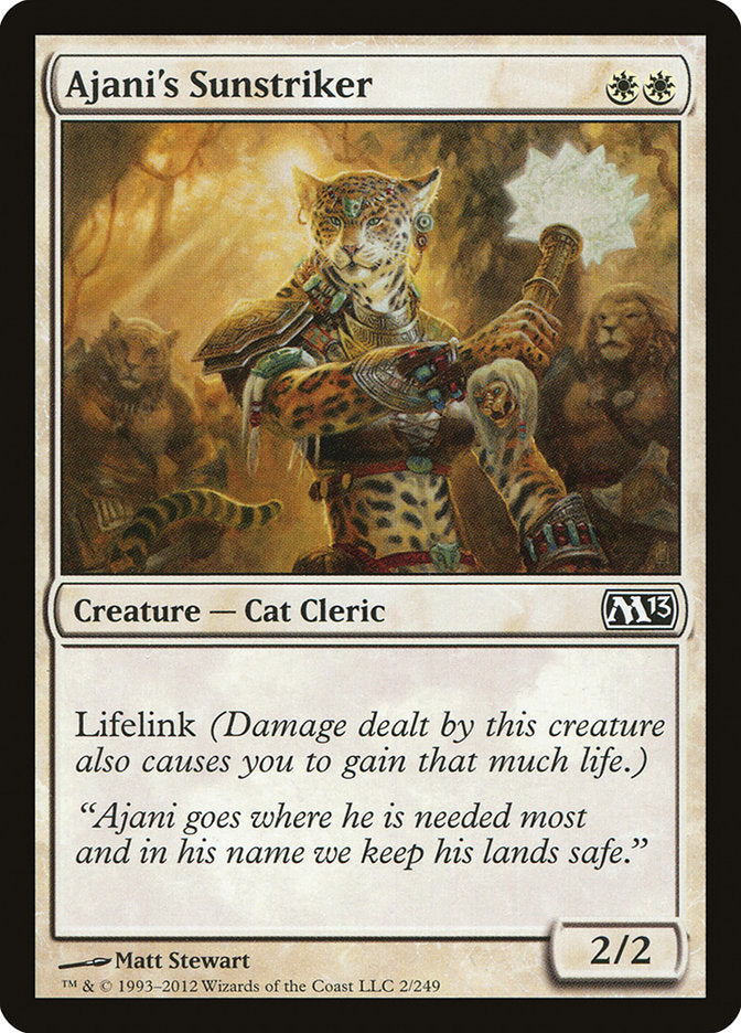 This Is An Image Of The Magic The Gathering Card Ajani's Sunstriker From The Set Conspiracy - Designed By Artist Matt Stewart