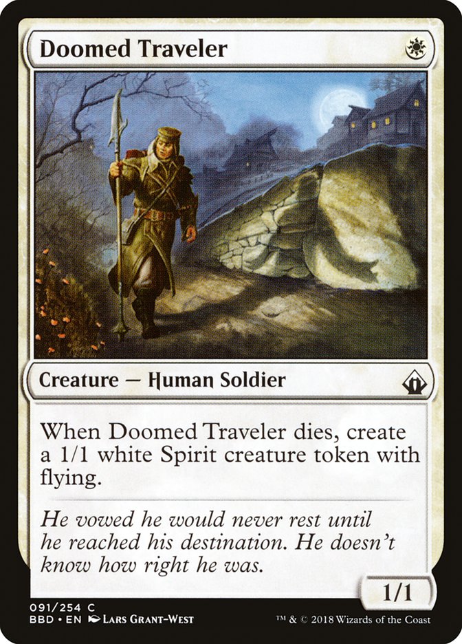 This Is An Image Of The Magic The Gathering Card Doomed Traveler From The Set Ravnica: Clue Edition - Designed By Artist Lars Grant-West