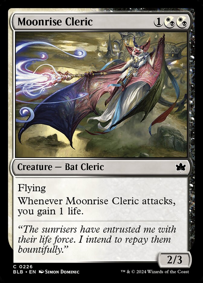 This Is An Image Of The Magic The Gathering Card Moonrise Cleric From The Set Bloomburrow - Designed By Artist Simon Dominic