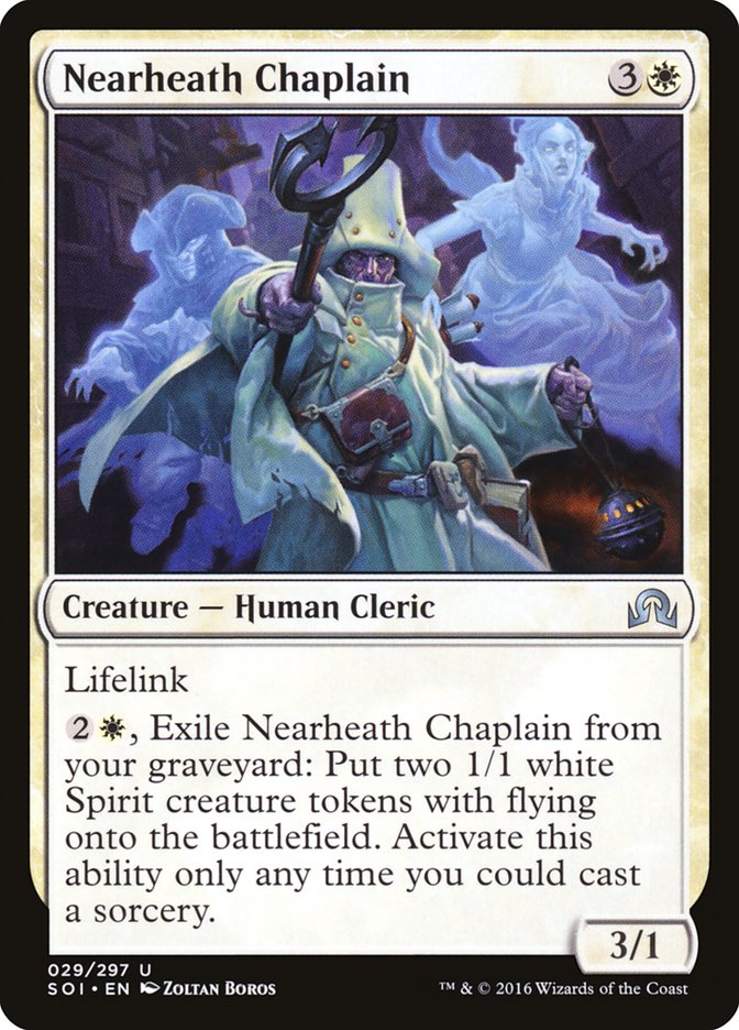 This Is An Image Of The Magic The Gathering Card Nearheath Chaplain From The Set Shadows over Innistrad - Designed By Artist Zoltan Boros