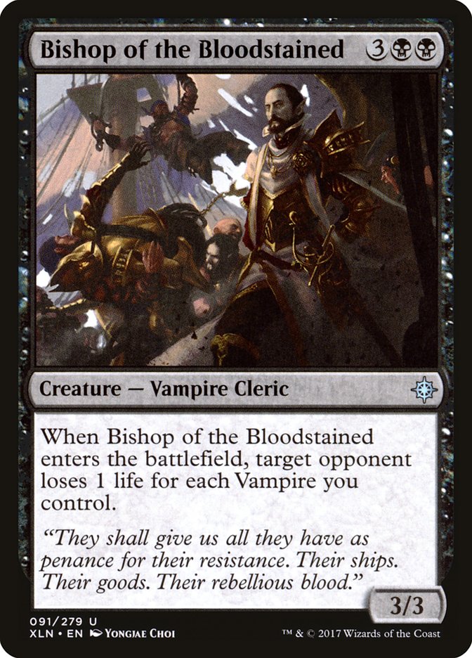 This Is An Image Of The Magic The Gathering Card Bishop of the Bloodstained From The Set Ixalan - Designed By Artist Yongjae Choi