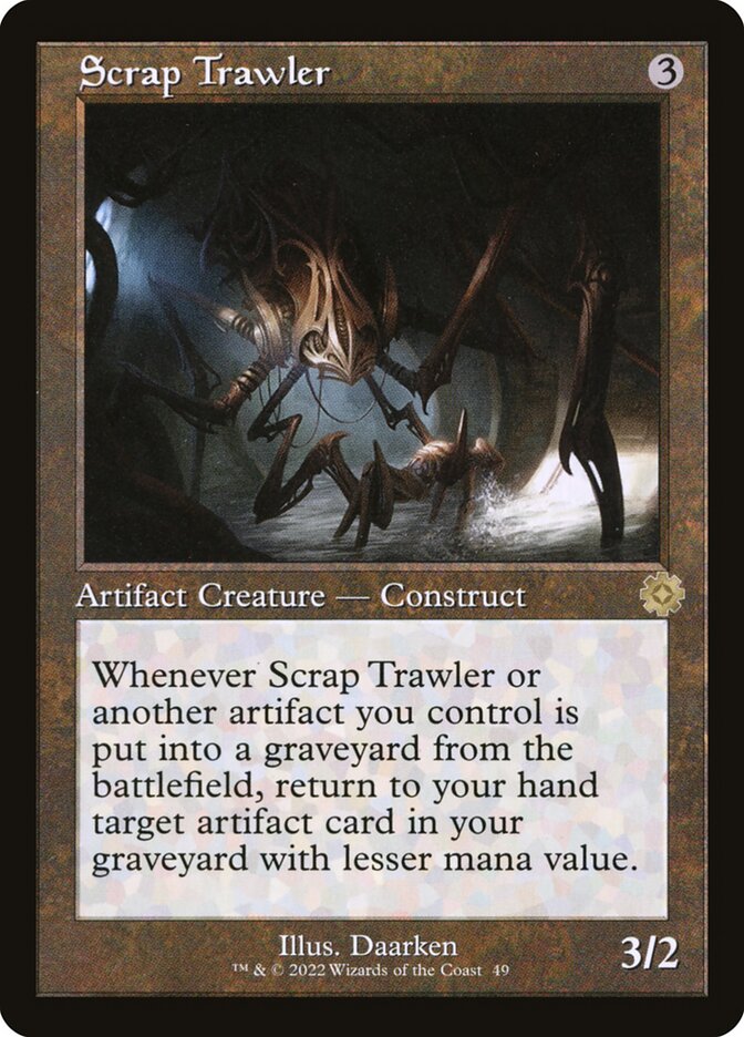 This Is An Image Of The Magic The Gathering Card Scrap Trawler From The Set March of the Machine Commander - Designed By Artist Daarken