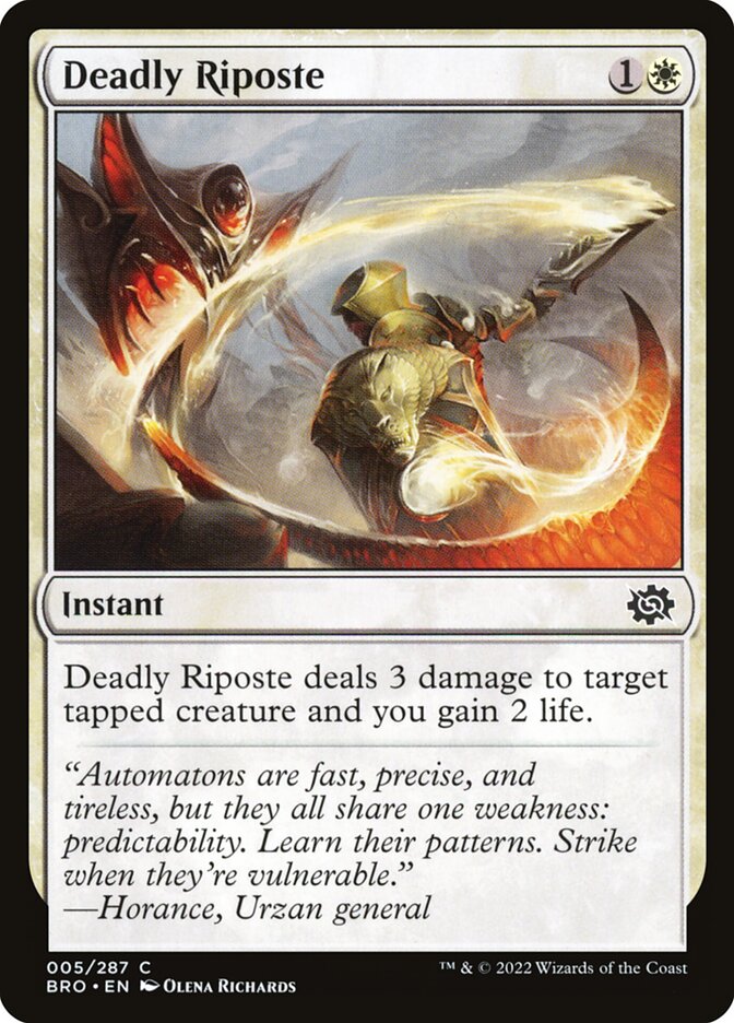 This Is An Image Of The Magic The Gathering Card Deadly Riposte From The Set Foundations - Designed By Artist Olena Richards