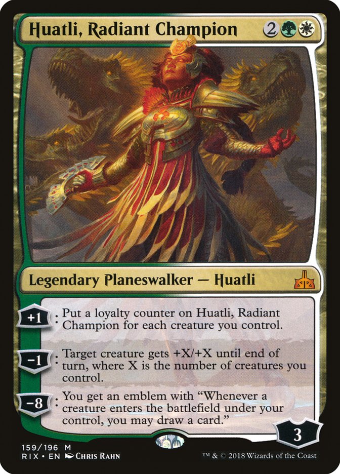 This Is An Image Of The Magic The Gathering Card Huatli, Radiant Champion From The Set Rivals of Ixalan - Designed By Artist Chris Rahn