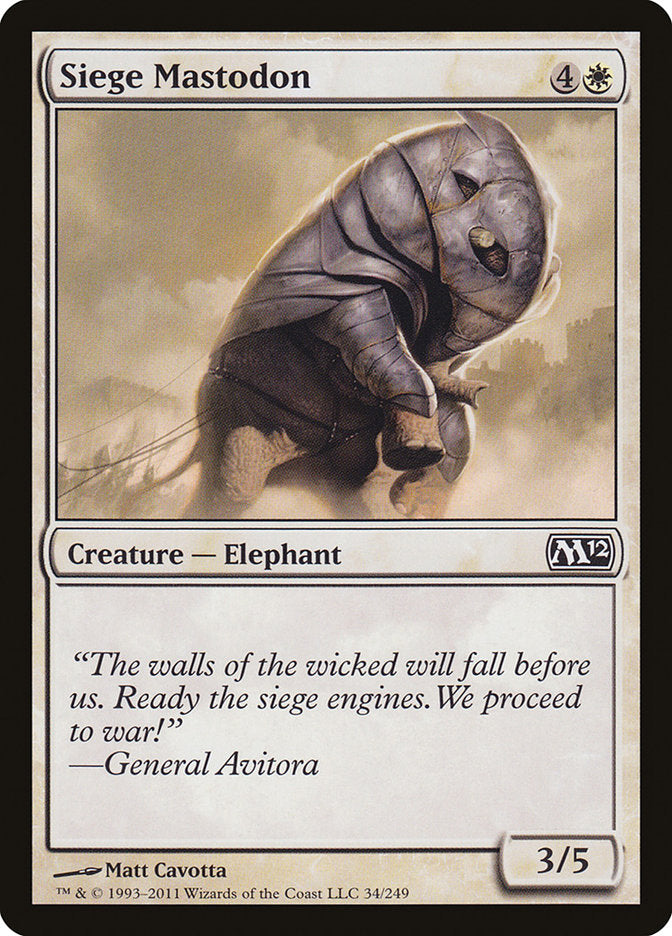 This Is An Image Of The Magic The Gathering Card Siege Mastodon From The Set Core Set 2020 - Designed By Artist Matt Cavotta