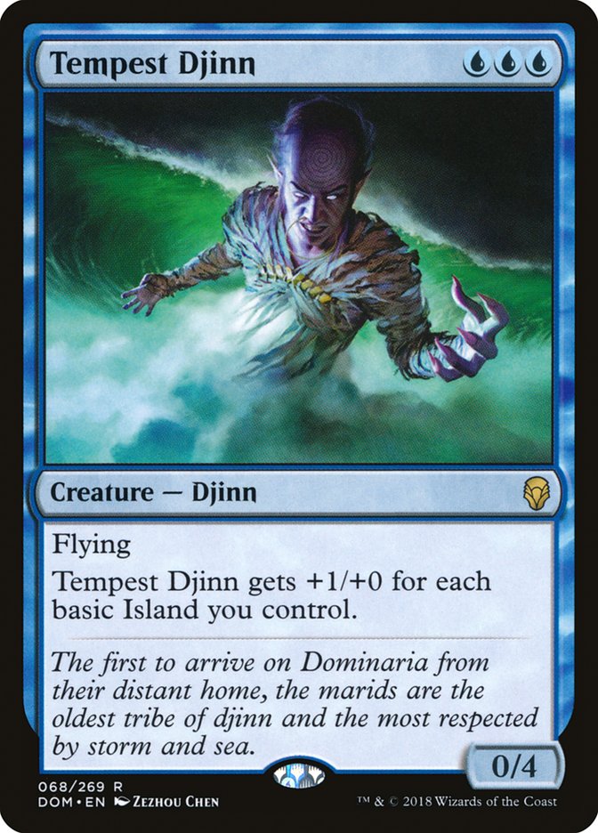This Is An Image Of The Magic The Gathering Card Tempest Djinn From The Set Foundations - Designed By Artist Zezhou Chen