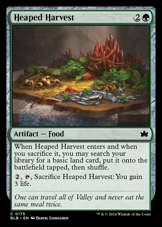 This Is An Image Of The Magic The Gathering Card Heaped Harvest From The Set Bloomburrow - Designed By Artist Daniel Ljunggren