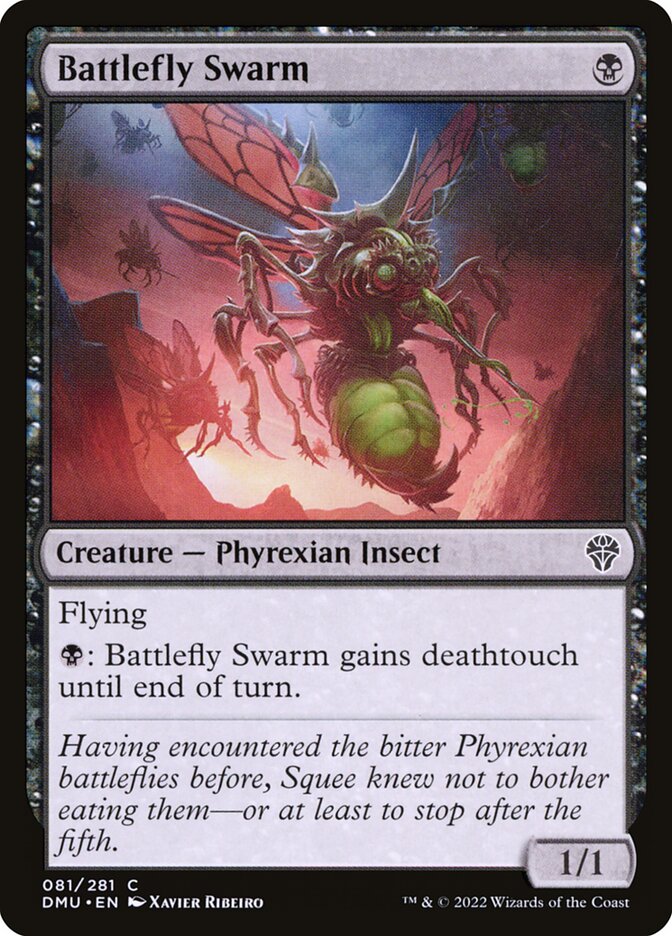 This Is An Image Of The Magic The Gathering Card Battlefly Swarm From The Set Dominaria United - Designed By Artist Xavier Ribeiro