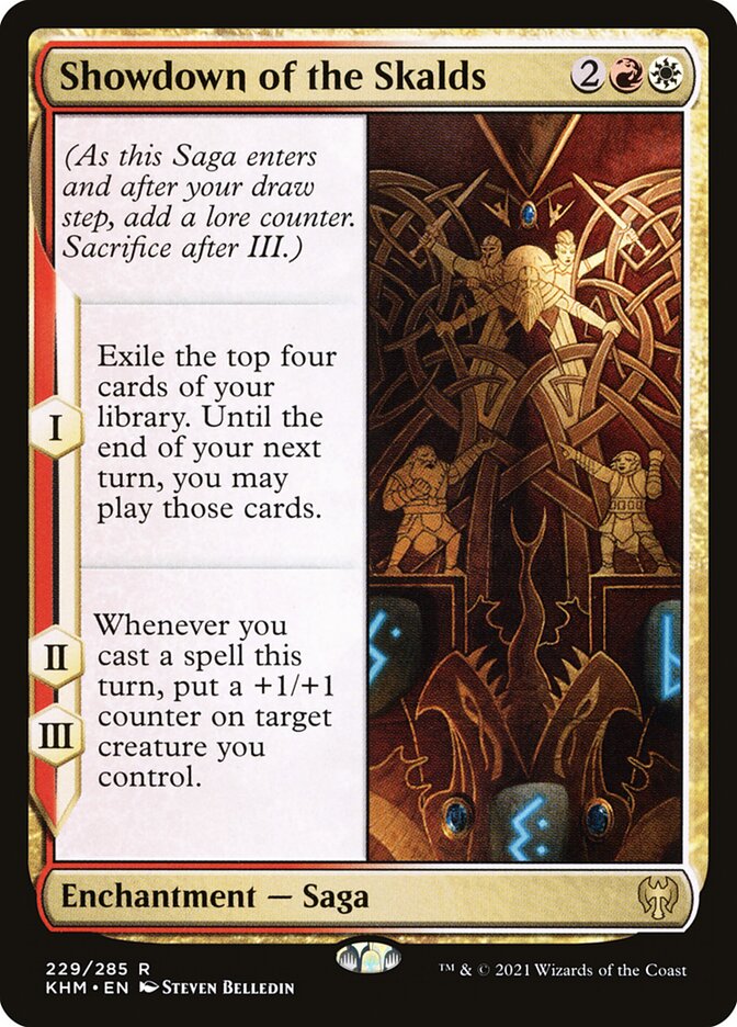This Is An Image Of The Magic The Gathering Card Showdown of the Skalds From The Set Kaldheim - Designed By Artist Steven Belledin