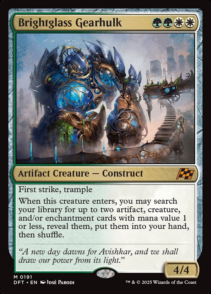 This Is An Image Of The Magic The Gathering Card Brightglass Gearhulk From The Set Aetherdrift - Designed By Artist José Parodi