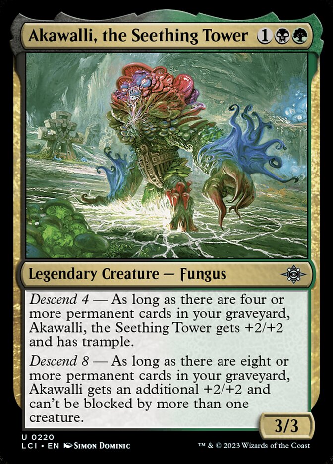 This Is An Image Of The Magic The Gathering Card Akawalli, the Seething Tower From The Set The Lost Caverns of Ixalan - Designed By Artist Simon Dominic