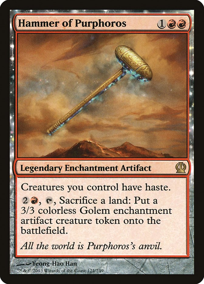 This Is An Image Of The Magic The Gathering Card Hammer of Purphoros From The Set Theros - Designed By Artist Yeong-Hao Han