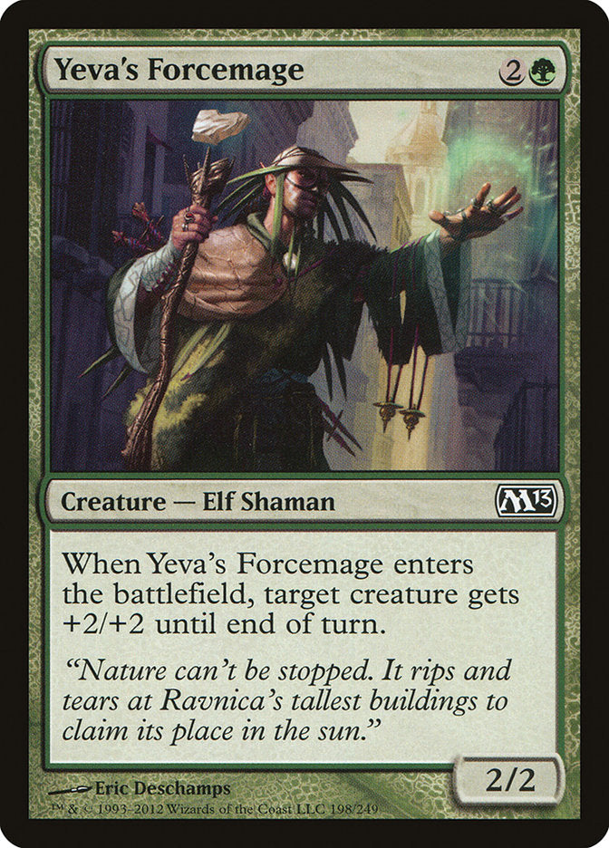 This Is An Image Of The Magic The Gathering Card Yeva's Forcemage From The Set Ravnica: Clue Edition - Designed By Artist Eric Deschamps