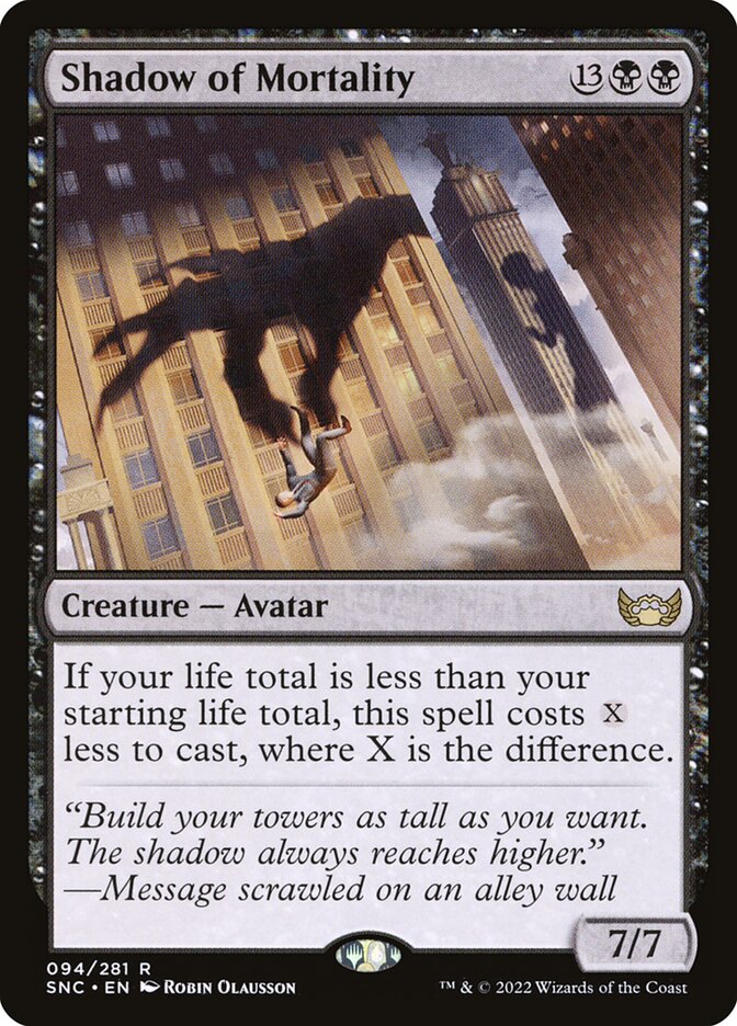 This Is An Image Of The Magic The Gathering Card Shadow of Mortality From The Set Streets of New Capenna - Designed By Artist Robin Olausson
