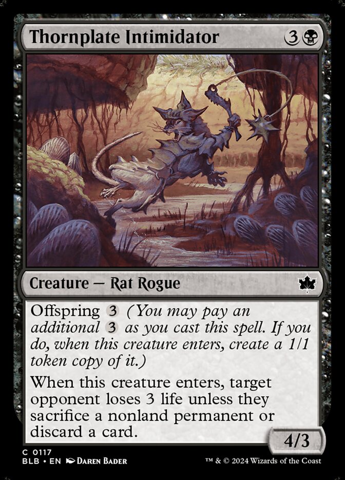 This Is An Image Of The Magic The Gathering Card Thornplate Intimidator From The Set Bloomburrow - Designed By Artist Daren Bader