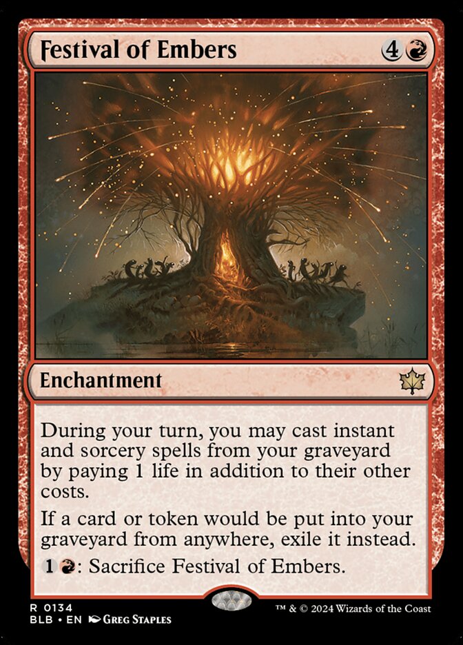 This Is An Image Of The Magic The Gathering Card Festival of Embers From The Set Bloomburrow - Designed By Artist Greg Staples