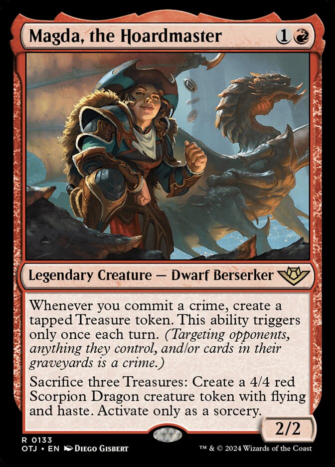 This Is An Image Of The Magic The Gathering Card Magda, the Hoardmaster From The Set Outlaws of Thunder Junction - Designed By Artist Diego Gisbert