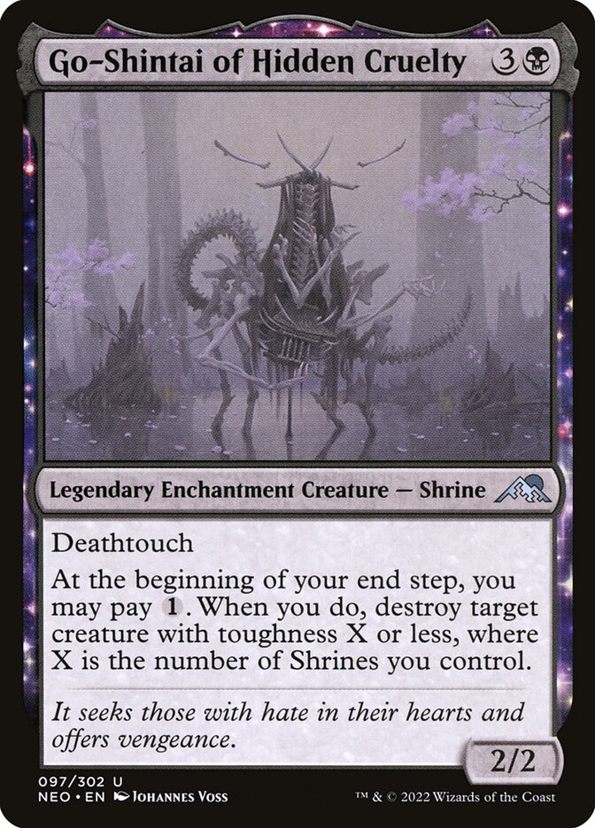 This Is An Image Of The Magic The Gathering Card Go-Shintai of Hidden Cruelty From The Set Kamigawa: Neon Dynasty - Designed By Artist Johannes Voss