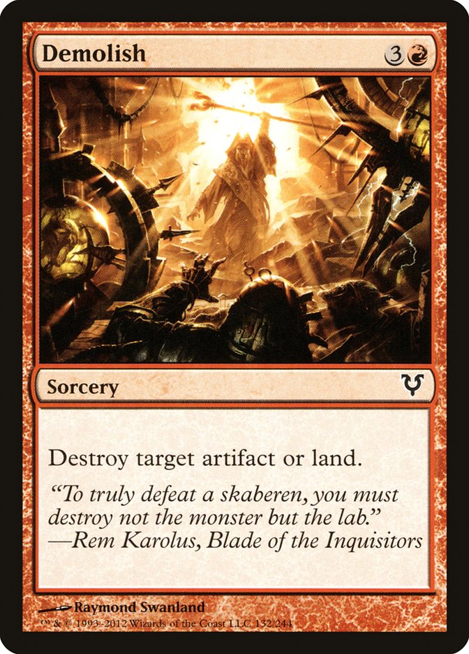 This Is An Image Of The Magic The Gathering Card Demolish From The Set Ravnica Remastered - Designed By Artist Adam Paquette