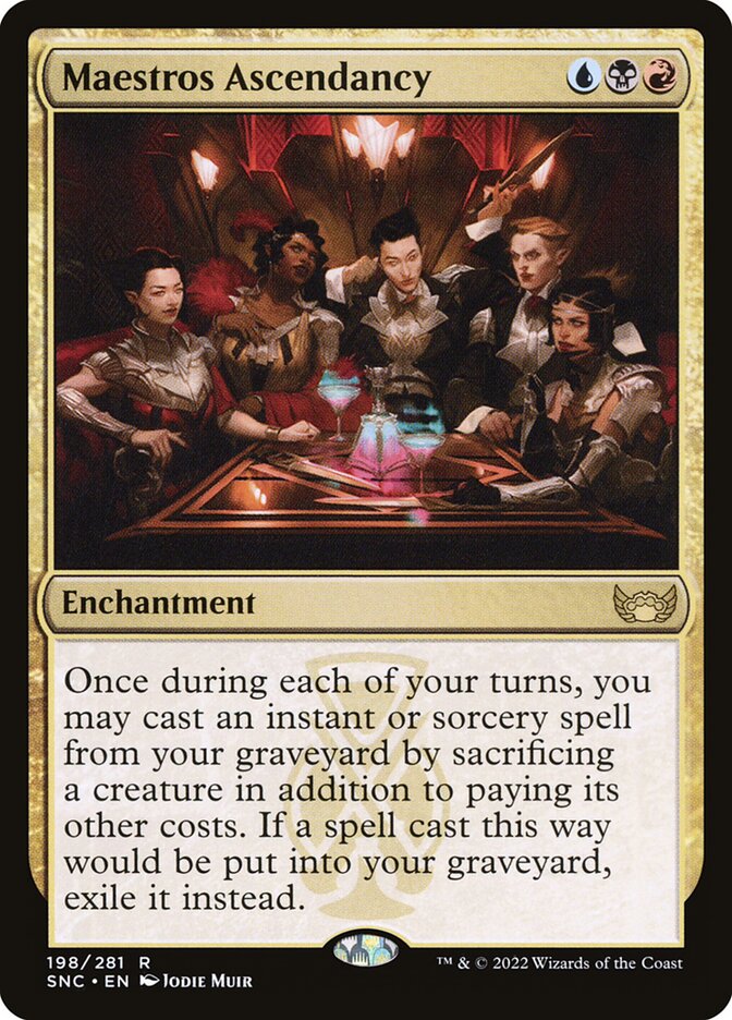 This Is An Image Of The Magic The Gathering Card Maestros Ascendancy From The Set Streets of New Capenna - Designed By Artist Jodie Muir