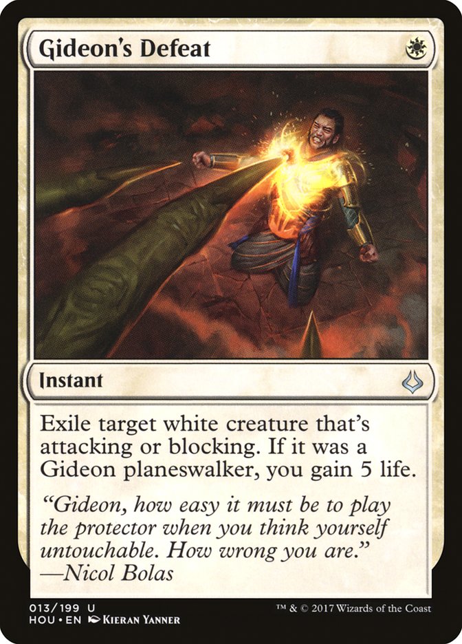 This Is An Image Of The Magic The Gathering Card Gideon's Defeat From The Set Hour of Devastation - Designed By Artist Kieran Yanner