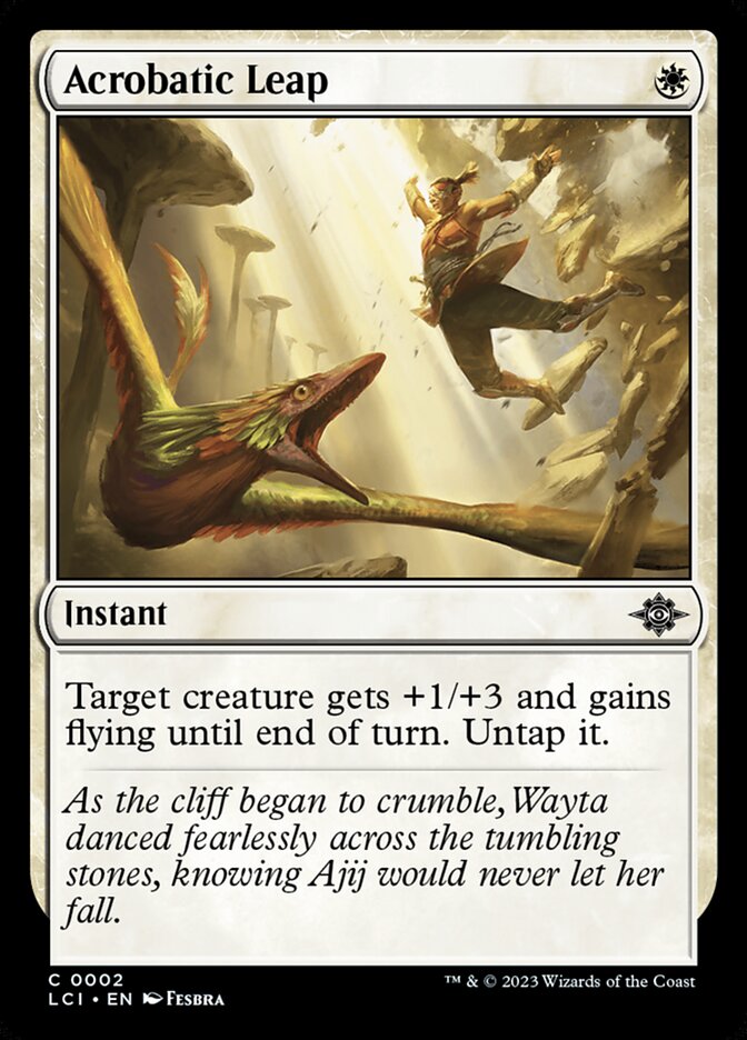 This Is An Image Of The Magic The Gathering Card Acrobatic Leap From The Set The Lost Caverns of Ixalan - Designed By Artist Fesbra