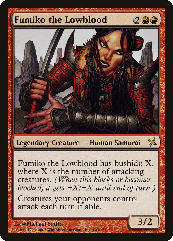 This Is An Image Of The Magic The Gathering Card Fumiko the Lowblood From The Set Commander 2020 - Designed By Artist Michael Sutfin
