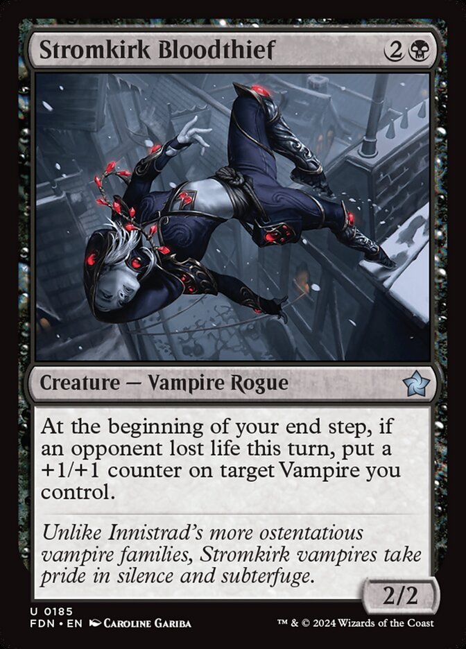 This Is An Image Of The Magic The Gathering Card Stromkirk Bloodthief From The Set Foundations - Designed By Artist Caroline Gariba