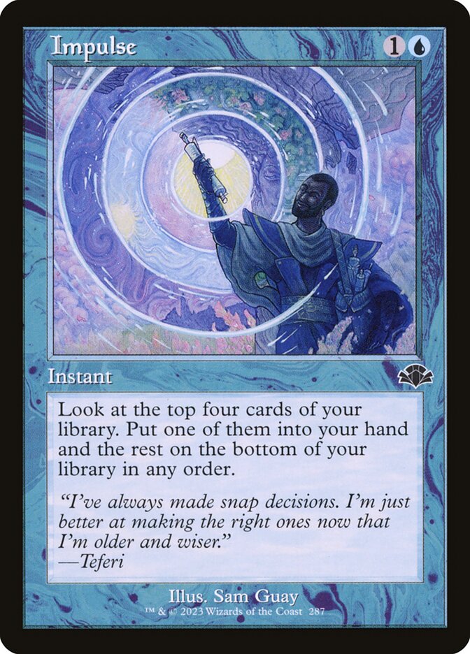 This Is An Image Of The Magic The Gathering Card Impulse From The Set Dominaria Remastered - Designed By Artist Sam Guay