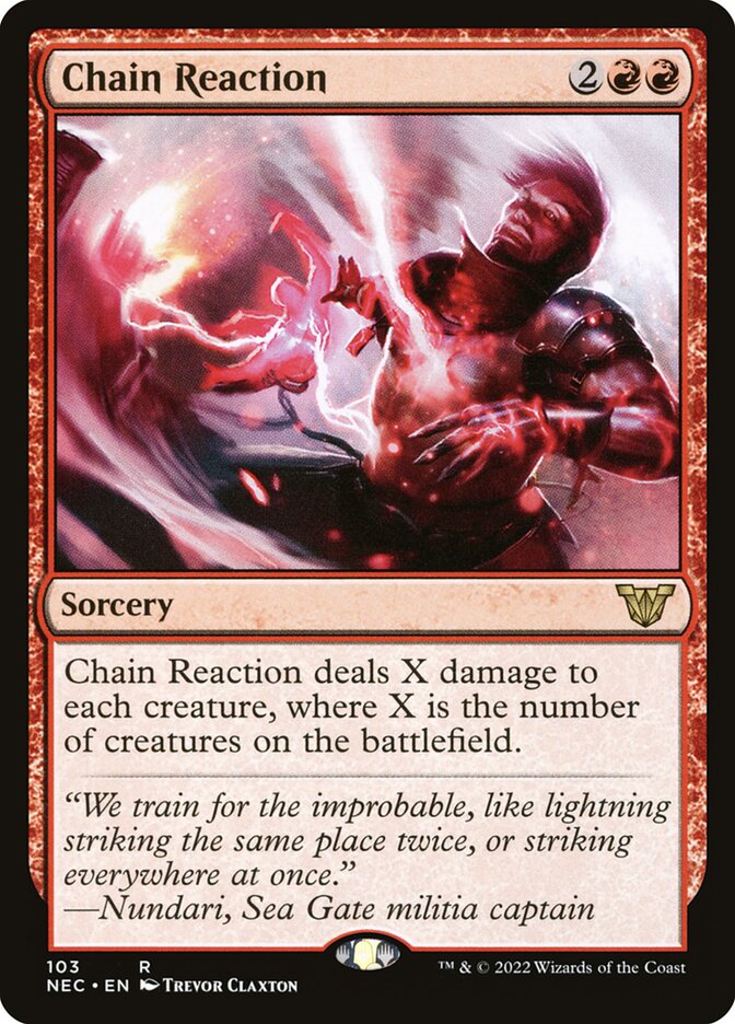 This Is An Image Of The Magic The Gathering Card Chain Reaction From The Set Commander Legends: Battle for Baldur's Gate - Designed By Artist Trevor Claxton
