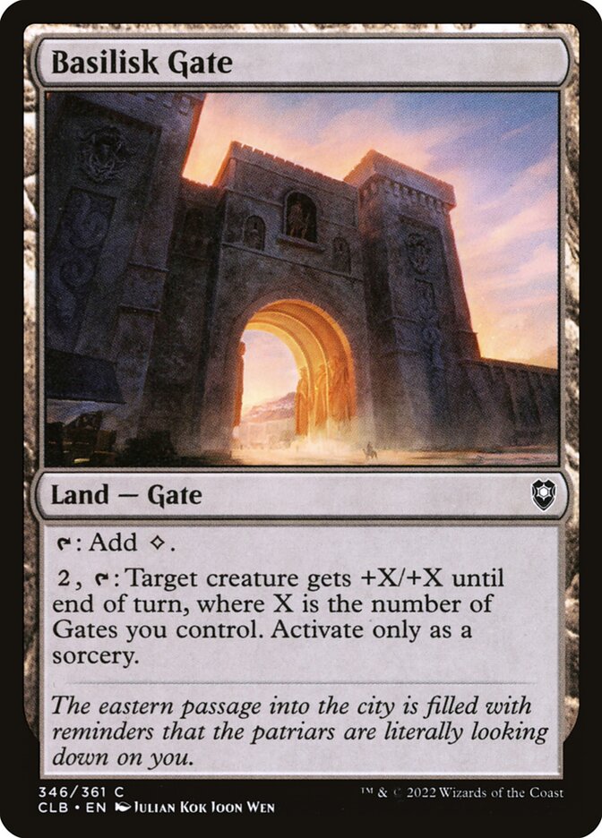 This Is An Image Of The Magic The Gathering Card Basilisk Gate From The Set Commander Legends: Battle for Baldur's Gate - Designed By Artist Julian Kok Joon Wen