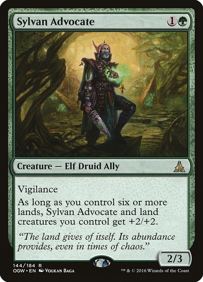 This Is An Image Of The Magic The Gathering Card Sylvan Advocate From The Set Zendikar Rising Commander - Designed By Artist Volkan Baǵa