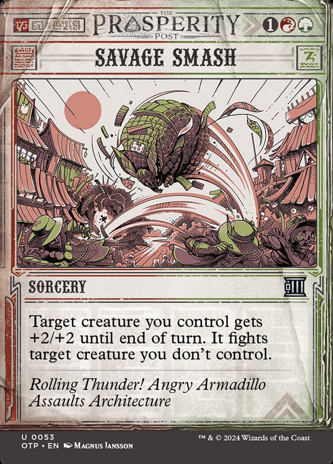This Is An Image Of The Magic The Gathering Card Savage Smash From The Set Ravnica Allegiance - Designed By Artist Zoltan Boros