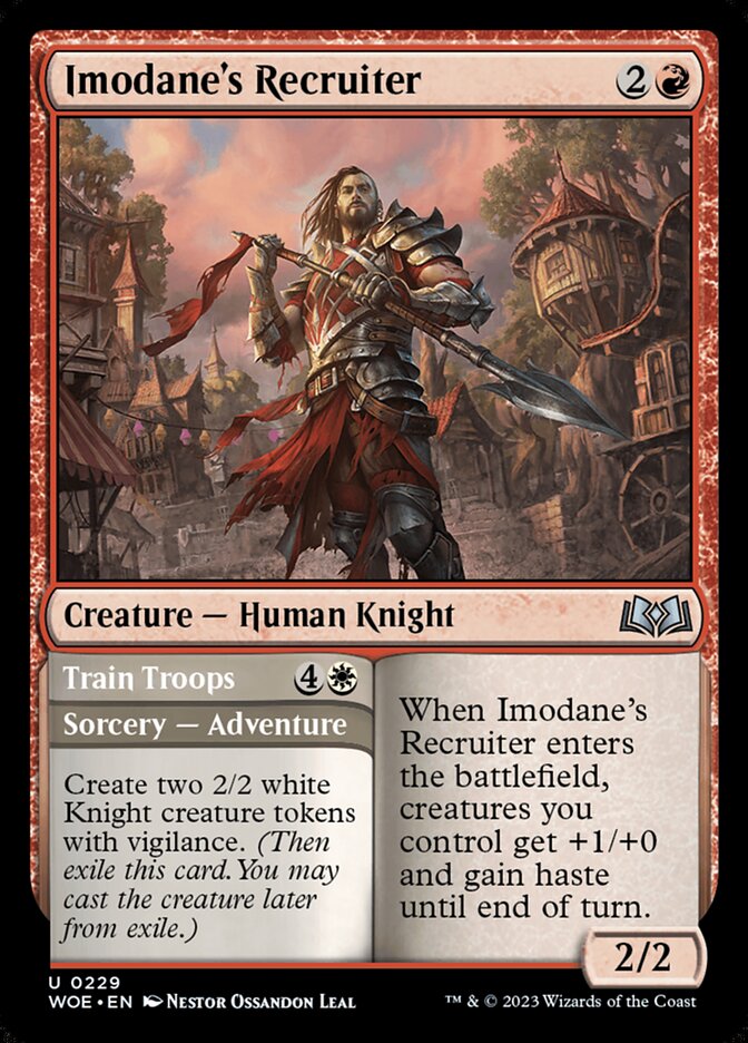 This Is An Image Of The Magic The Gathering Card Imodane's Recruiter // Train Troops From The Set Wilds of Eldraine - Designed By Artist Néstor Ossandón Leal