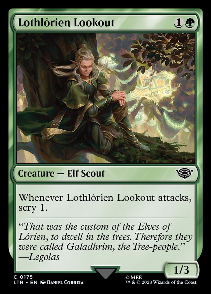 This Is An Image Of The Magic The Gathering Card Lothlórien Lookout From The Set The Lord of the Rings: Tales of Middle-earth - Designed By Artist Daniel Correia